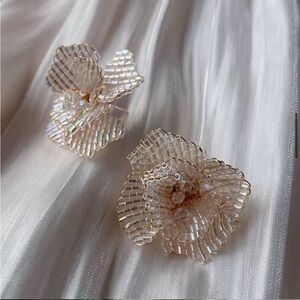 Stunning Beaded Champagne Stud Earrings / Brooch / Cuff Links